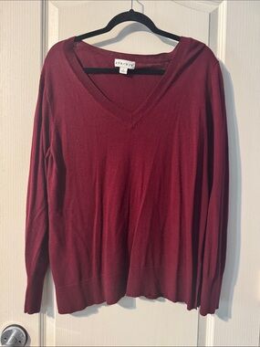 Ava & Viv Wine Red V-Neck Sweater